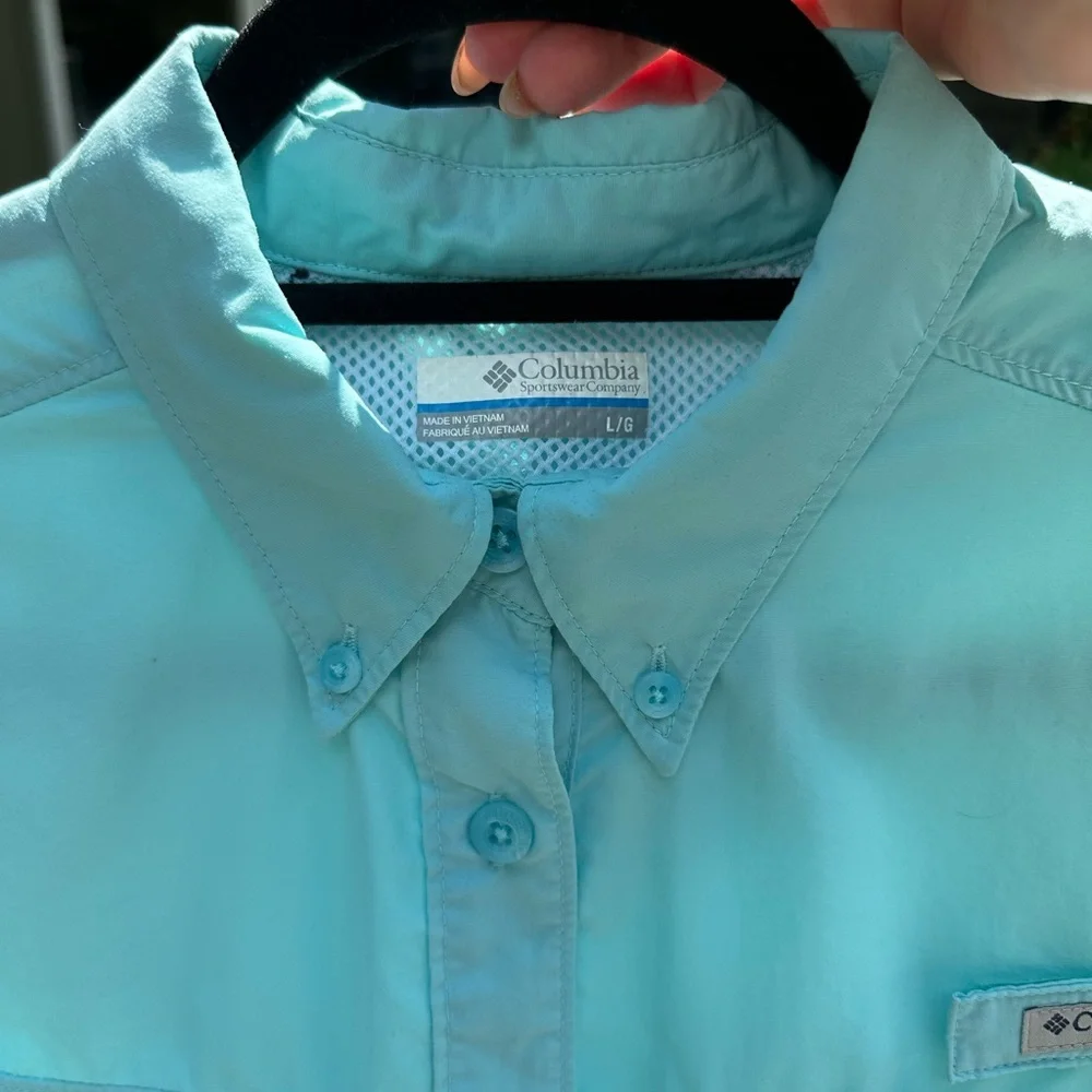 Columbia Men's Long Sleeve Fishing Shirt Aqua Teal Size L UPF Sun Protection - Picture 3 of 4